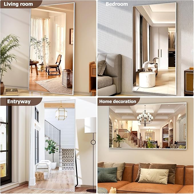 Full Length Mirror with Stand 38"x77" Full Body Mirror Floor Mirror Standing Hanging or Leaning Wall, Wall Mirror with Stand Aluminum Alloy Frame for Living Room Bedroom Cloakroom,Silver