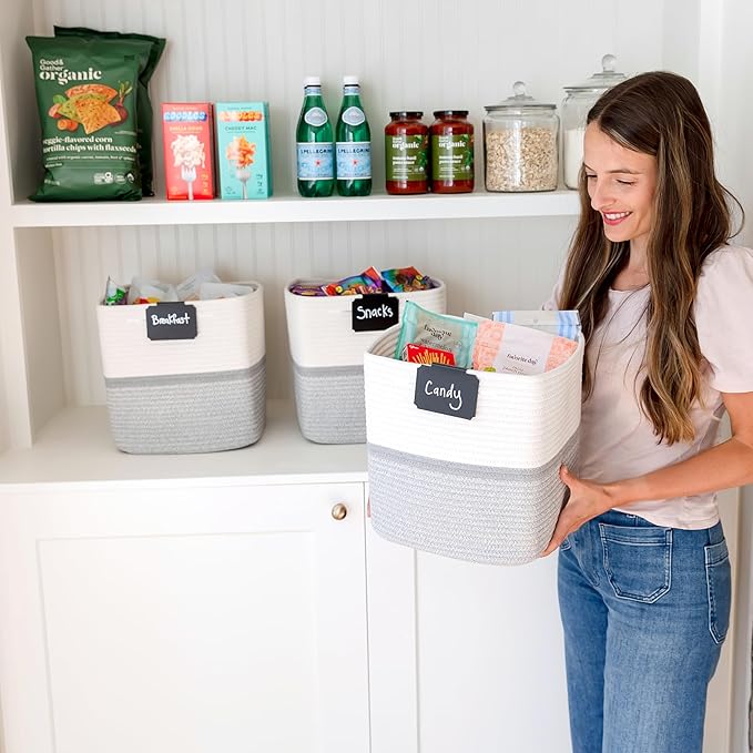 NaturalCozy Storage Cubes 11 Inch Cotton Rope Woven Baskets for Organizing, 3-Pack | Cube Storage Bin | Square Storage Baskets for Shelves Organizer, Classroom, Kids Toy Bins, Closet, Baby Nursery