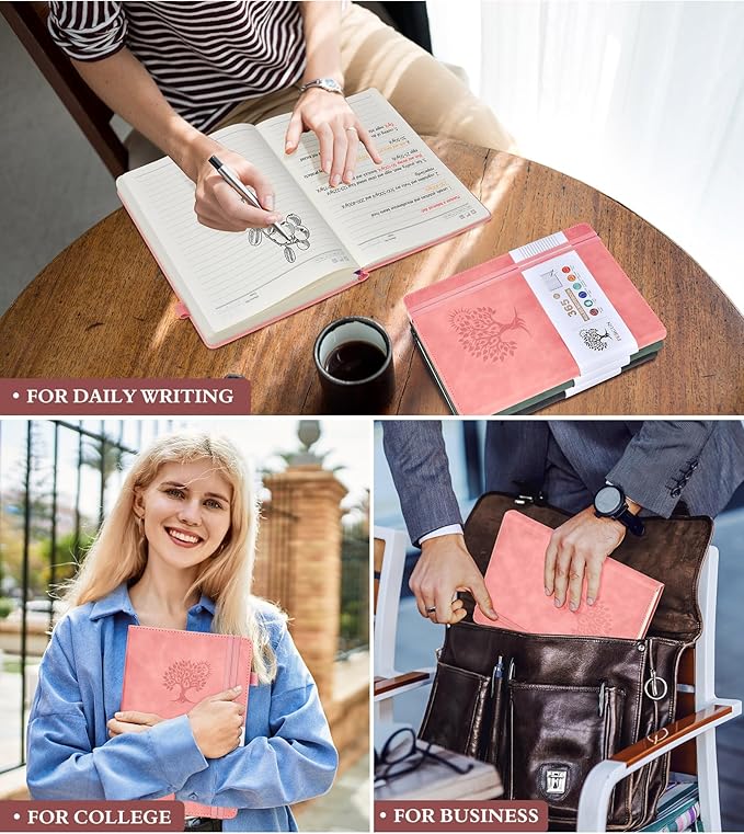 A4 Lined Journal Notebook,365 Page Large Leather Journals for Writing Women Men,Hardcover Notebook with 100Gsm Thick Pages for Travel,Work,School,College Ruled, Daily Diary (8.5" x 11.4")