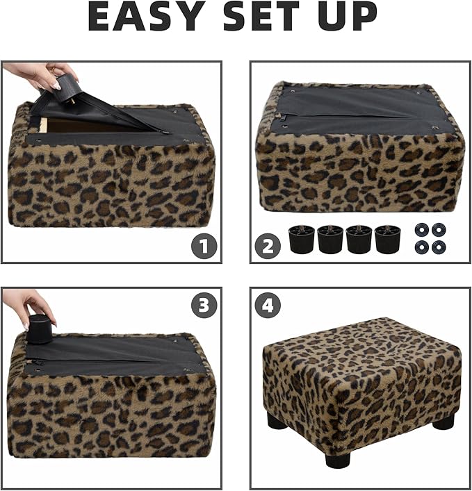 CAROLMADE Small Foot Stool Ottoman Footstool with Legs Under Desk Footrest for Living Room Bedroom and Office, Faux Fur Brown