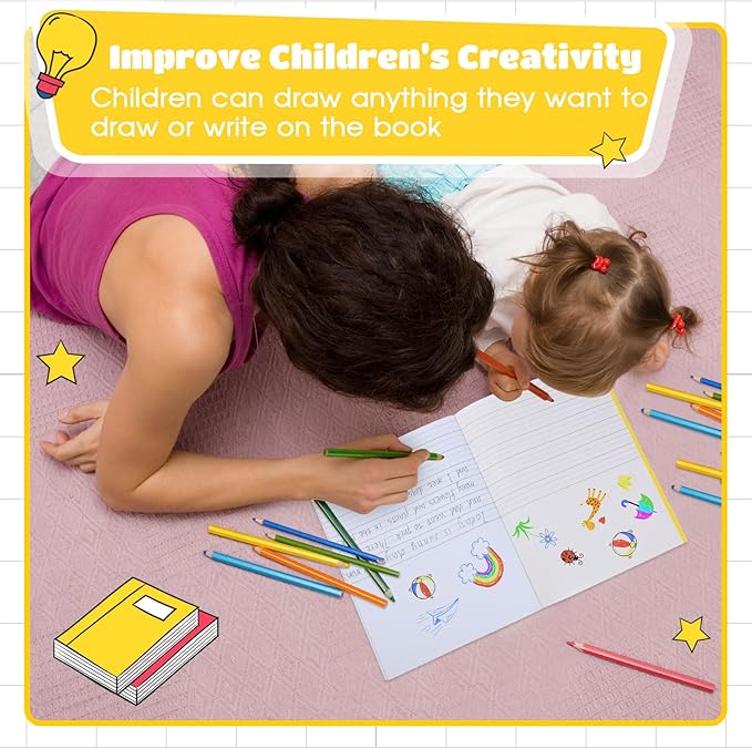 Henoyso 48 Pcs Primary Composition Notebook K-2 9 3/4 x 7 1/2 Inch Primary Journal, Back to School Supplies, Bulk Blank Writing Book for Kid to Write Draw Journal 60 Page Notebooks (Multicolored)