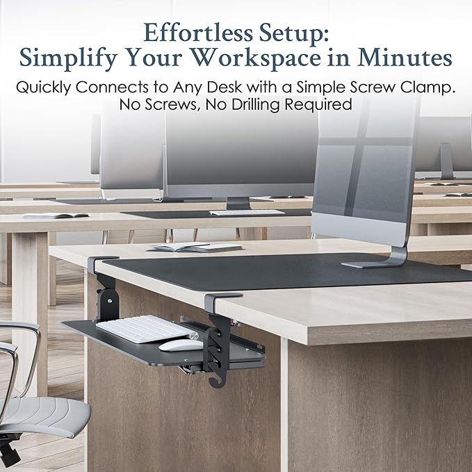 Kt4 Clamp on Keyboard Tray, Adjustable Slide Out Drawer for Desk, Height Tilt Adjustable Keyboard Holder, Under Desk Pull Out Tray (Black)