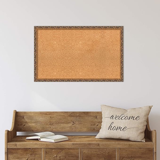 Amanti Art Natural Cork Board for Wall, 20x32 Vision Board with Bronze Frame, Medium Corkboard Office Decor for Home Organization, Traditional Corkboard Pinboard to Display Items for Home