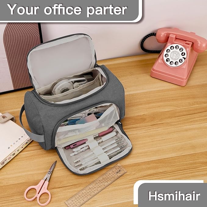 Large Pencil Pouch,Pencil Case Aesthetic,Zipper Pencil Box For Girls Back To School Supplies Emergency Bag Makeup Bag (Grey)