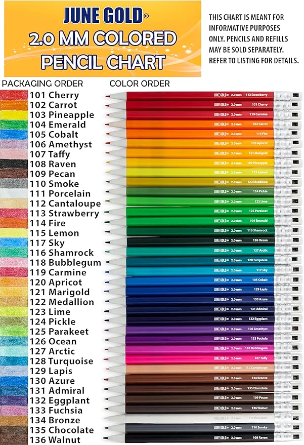 June Gold 36 Blue (Sky #117) Colored 2.0 mm Lead Refills, Bold Thickness for Heavy Use, Break Resistant with a Convenient Dispenser