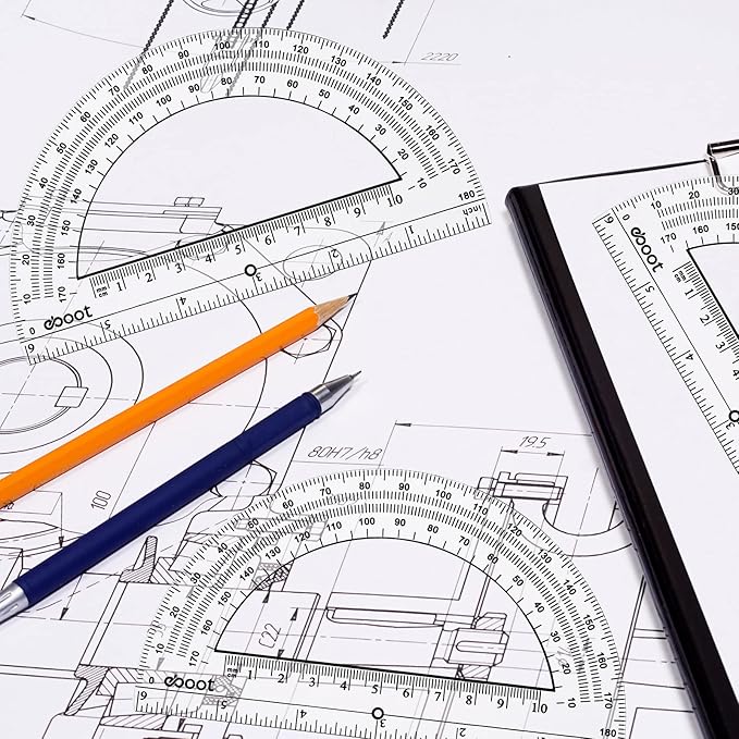 EBOOT 24 Pack Plastic Protractors Math Protractor 180 Degrees 6 Inch (Clear)