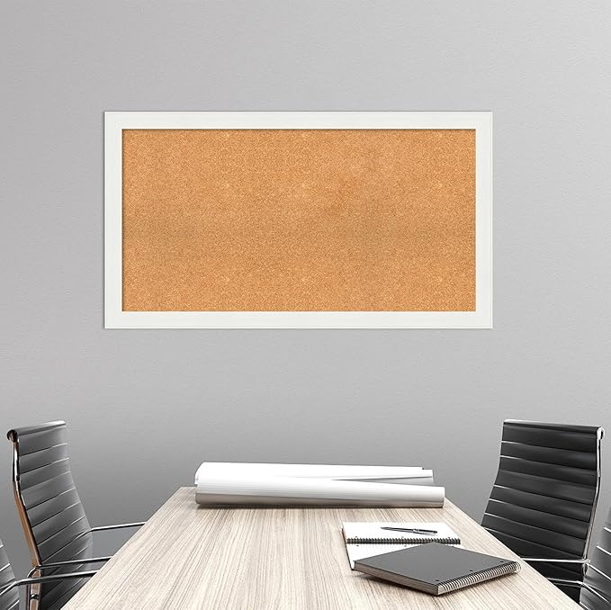 Amanti Art Natural Cork Board for Wall, 25x45 Vision Board with White Frame, Oversize Corkboard Office Decor for Home Organization, Casual Corkboard Pinboard to Display Items for Home Organization in