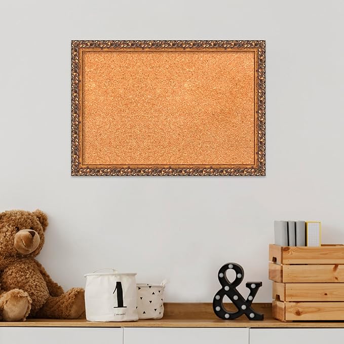 Amanti Art Natural Cork Board for Wall, 14x20 Vision Board with Bronze Frame, Small Corkboard Office Decor for Home Organization, Traditional Corkboard Pinboard to Display Items for Home Organization