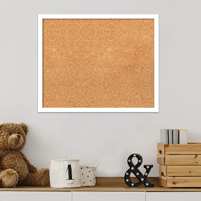 Amanti Art Natural Cork Board for Wall, 17x21 Vision Board with White Frame, Small Corkboard Office Decor for Home Organization, Modern Corkboard Pinboard to Display Items for Home Organization in