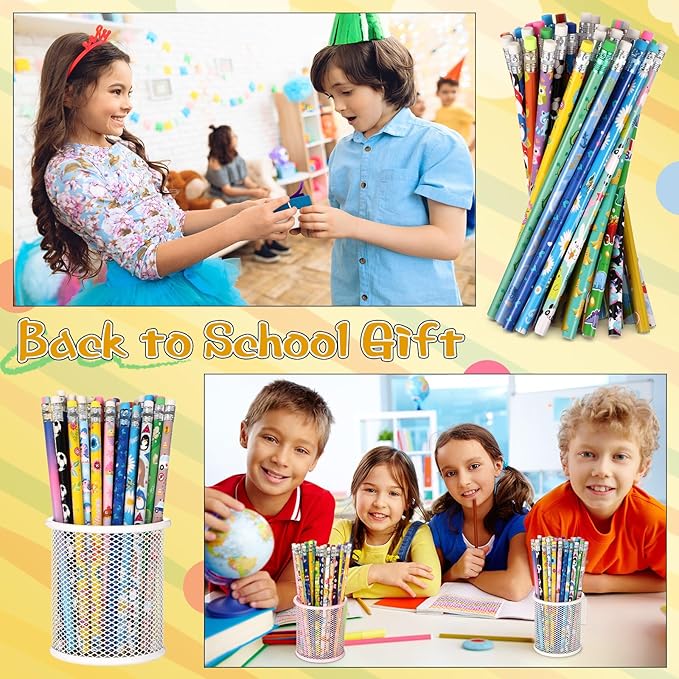 Sabary 200 Pcs Assorted Wood Pencil Bulk 50 Styles #2 HB Colorful Novelty Fun Dinosaur Animals Fruits Sports Pencils with Erasers Back to School Supplies for Kids Student Teacher Classroom Reward