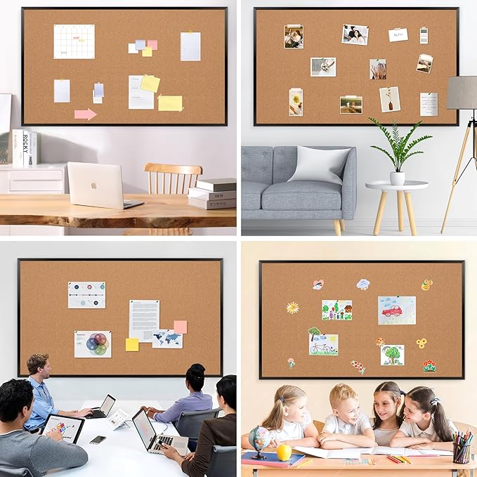 Board2by Extra Large Cork Bulletin Board 96" X 48", Black Wood Framed 8'x4' Corkboard for Wall, Wall Mounted Notice Pin Board with 18 Push Pins for School, Home & Office
