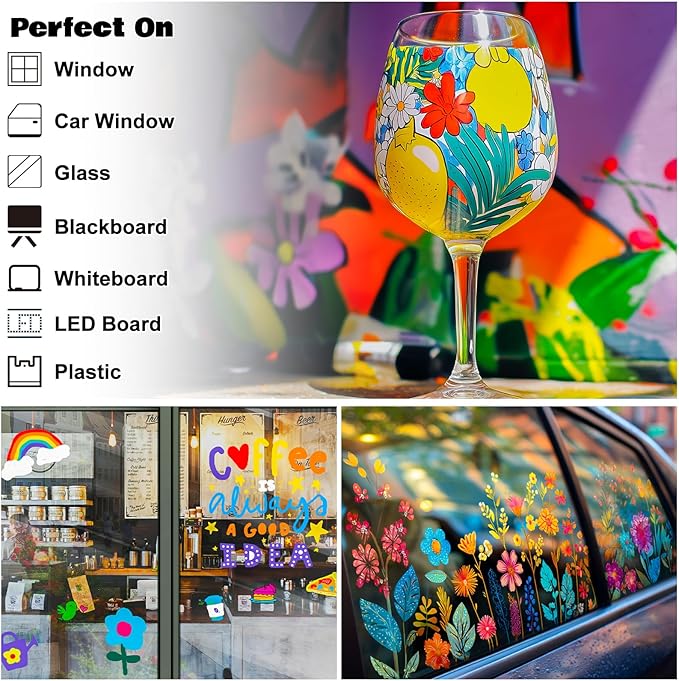 FansArriche Jumbo Chalk Markers, 15mm Window Markers for Glass Washable, 12 Colors Liquid Chalk Marker Erasable for Chalkboard, Blackboard, Car