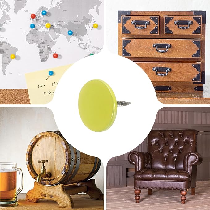 uxcell 120Pcs Push Pins, 11mmx10mm Round Flat Head Decorative Thumb Tacks Upholstery Tacks for Cork Board Office Wall Hangings, Light Yellow