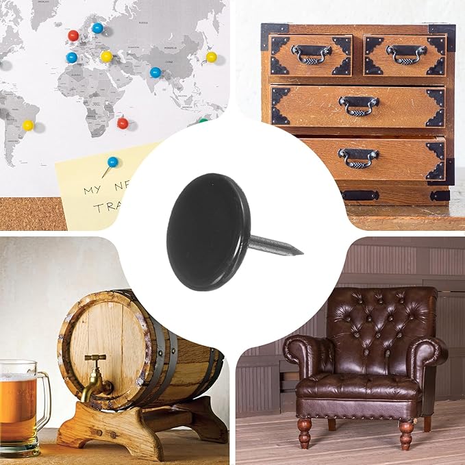 uxcell 150Pcs Upholstery Tacks, 11mmx13mm Flat Head Thumb Tack Decorative Furniture Nails Push Pins for Furniture Sofa Headboards, Black