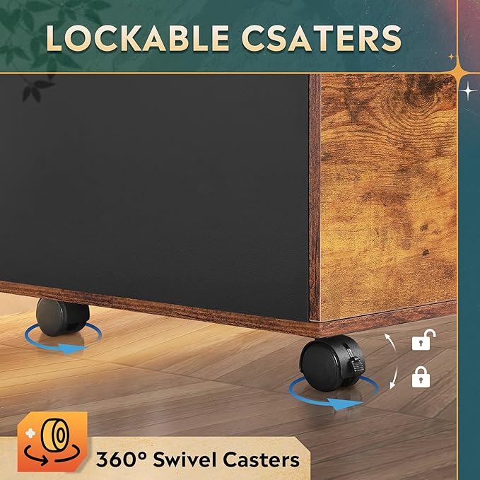 DEVAISE 3-Drawer Wood File Cabinet, Mobile Lateral Filing Cabinet, Printer Stand with Open Storage Shelves for Home Office, Rustic Brown