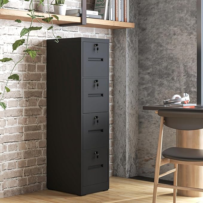 4 Drawer Metal File Cabinet with 4 Unique Locks Heavy Duty Locking File Cabinets Home Office Steel Filing Cabinet Vertical File Cabinets for Legal/Letter Size File,Assembly Required