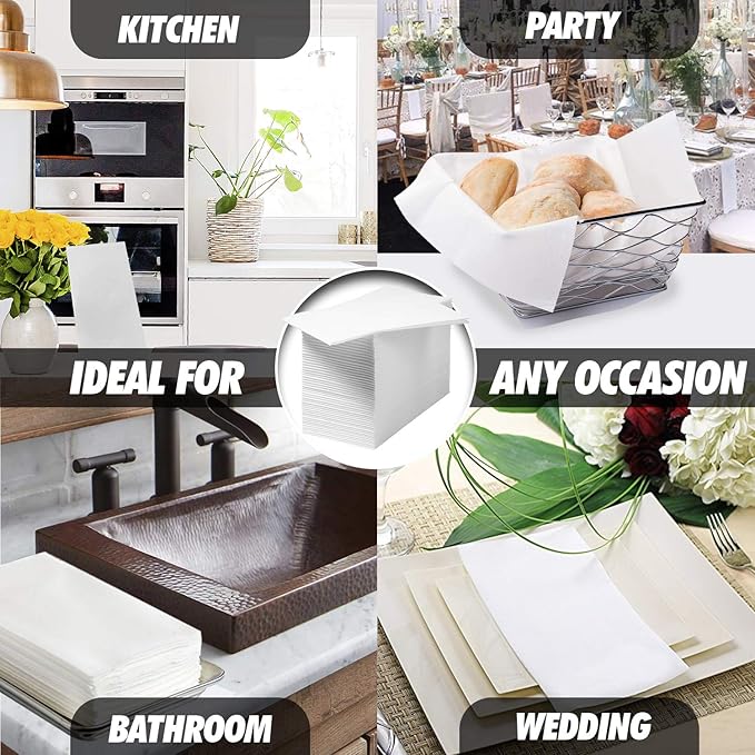 600 Paper Towels Cloth-Like Hand Tissue Paper Napkins, Disposable Hand Towels for Bathroom Guests, Disposable Face Towel for Guest, Washcloths or Dinner Napkin, Made in USA, White