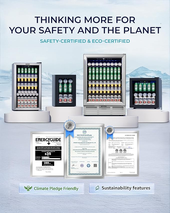 EUHOMY Beverage Refrigerator and Cooler, 128 Can Mini fridge with Glass Door, Small Refrigerator with Adjustable Shelves for Soda Beer or Wine, Home/Bar/Office, Black