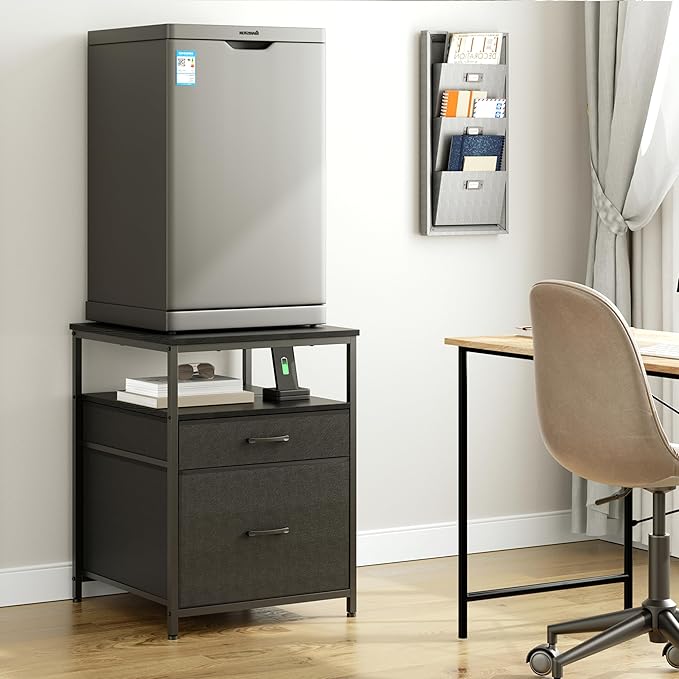 Mini Fridge Stand with 3 Storage, Mini Fridge Cabinet, Beverage Fridge Table, Heavy Duty 21.3" L* 22.7" W Tabletop, for Dorm, Apartment,Office, Bedroom Black HB01BXB