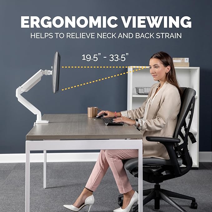 Fellowes Platinum Series Single Monitor Arm for 40-Inch Monitors, Full Motion, 360° Rotation, VESA Mount with Grommet or Clamp, USB Ports, Ergonomic, White, 8056201