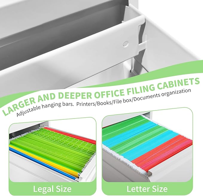 Metal File Cabinet with Drawer Heavy Duty Locking File Cabinets Home Office Steel Filing Cabinet Vertical File Cabinets for Legal/Letter Size File,Assembly Required