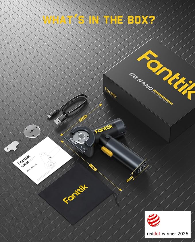 Fanttik C8 Nano Cordless Electric Scissors with LED Display, Rechargeable Cardboard Cutter with 2 Blades, EasySwap Blade Change, LED Light, for Thin Cardboard Carpet Leather - Black