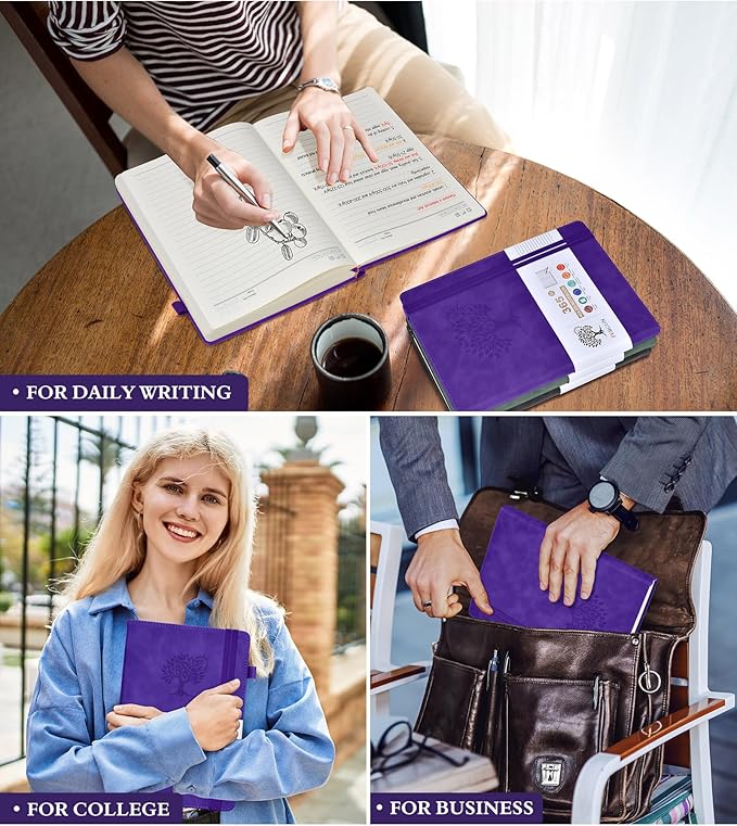 A5 Lined Journal Notebook - 365 Page Leather Journals for Writing Women & Men,Hardcover Notebook with 100Gsm Thick Pages,Daily Diary for Travel, Work,School,Note Taking,College Ruled (5.9" x 8.5")