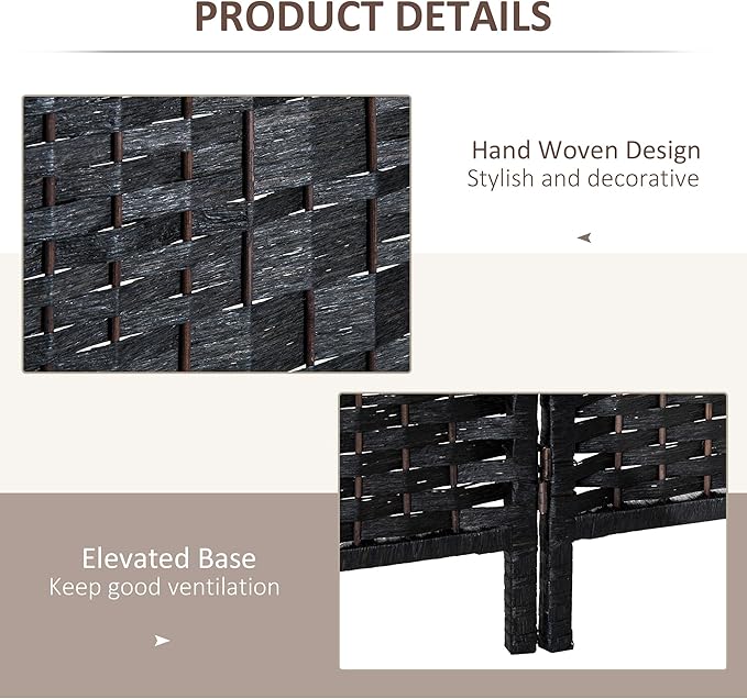 NicBex Room Divider 4 Panel Room Dividers with Woven Rattan Design Partition Room Dividers and Folding Privacy Screens 6 FT Wall Divider for Office, Room Separation,70.75"W x 0.75"D x 70.75"H, Black