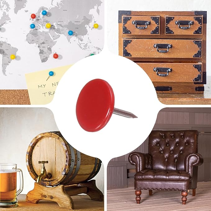 uxcell 150Pcs Upholstery Tacks, 11mmx13mm Flat Head Thumb Tack Decorative Furniture Nails Push Pins for Furniture Sofa Headboards, Red