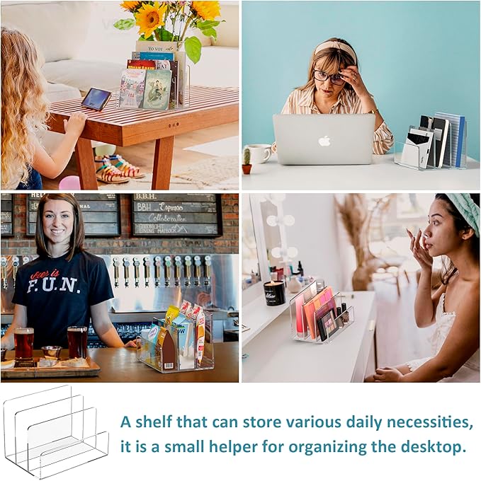 Acrylic File Holder 3 Compartment, Clear Desk File Organizer, Office Magazine File Folder Organizer Desktop for Calculate, Books