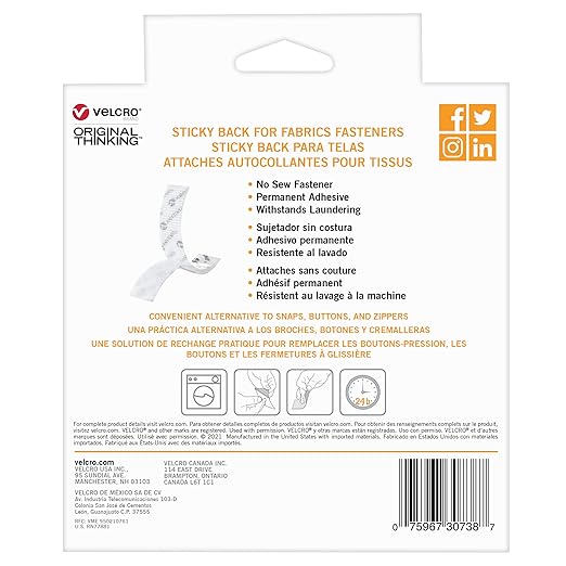 VELCRO Brand Sticky Back for Fabrics, 10 Ft Bulk Roll No Sew Tape with Adhesive, Cut Strips to Length Permanent Bond to Clothing for Hemming Replace Zippers and Snaps, White