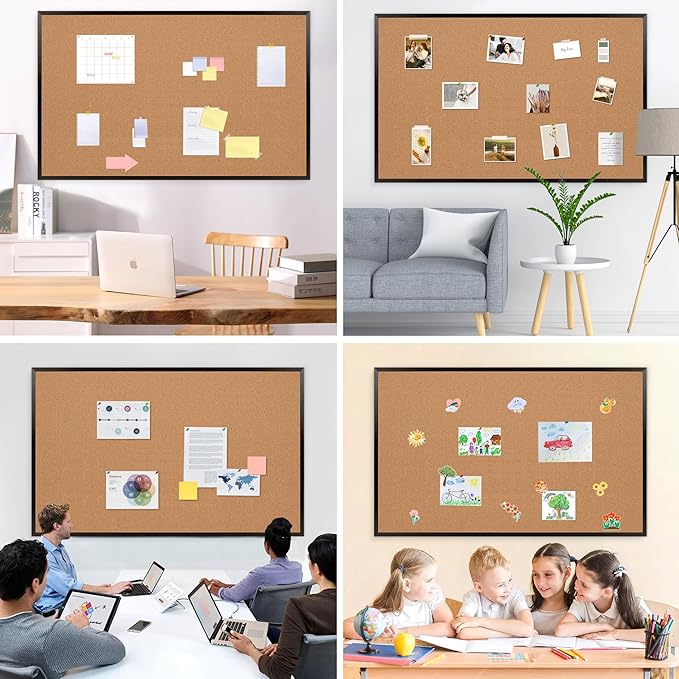 Board2by Extra Large Cork Bulletin Board 60" X 48", Black Wood Framed 5'x4' Corkboard for Wall, Wall Mounted Notice Pin Board with 18 Push Pins for School, Home & Office