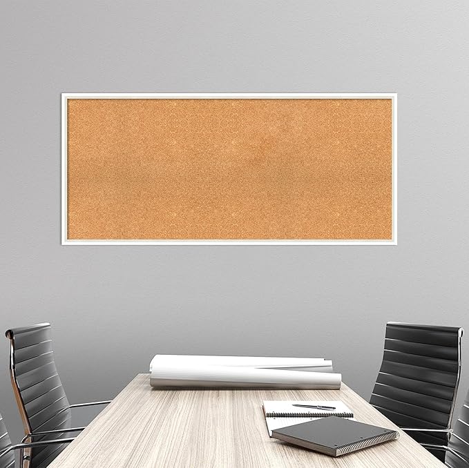 Amanti Art Natural Cork Board for Wall, 23x51 Vision Board with White Frame, Oversize Corkboard Office Decor for Home Organization, Modern Corkboard Pinboard to Display Items for Home Organization in