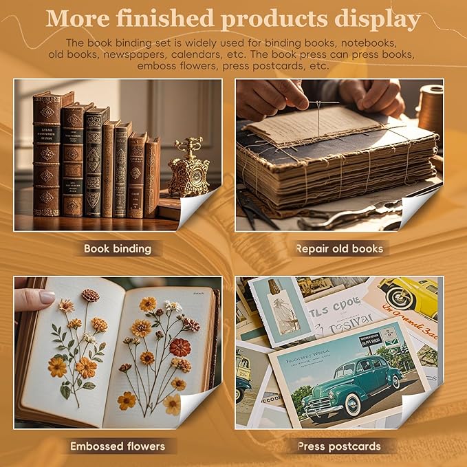 JUPEAN 45 Pcs Book Binding Kits, Bookbinding Kit Large Book Press 14.76”x11.42” with Books Binding Materials Bone Folder Tool Bind Cloth Webbing Strap and Storage Bag for Repair