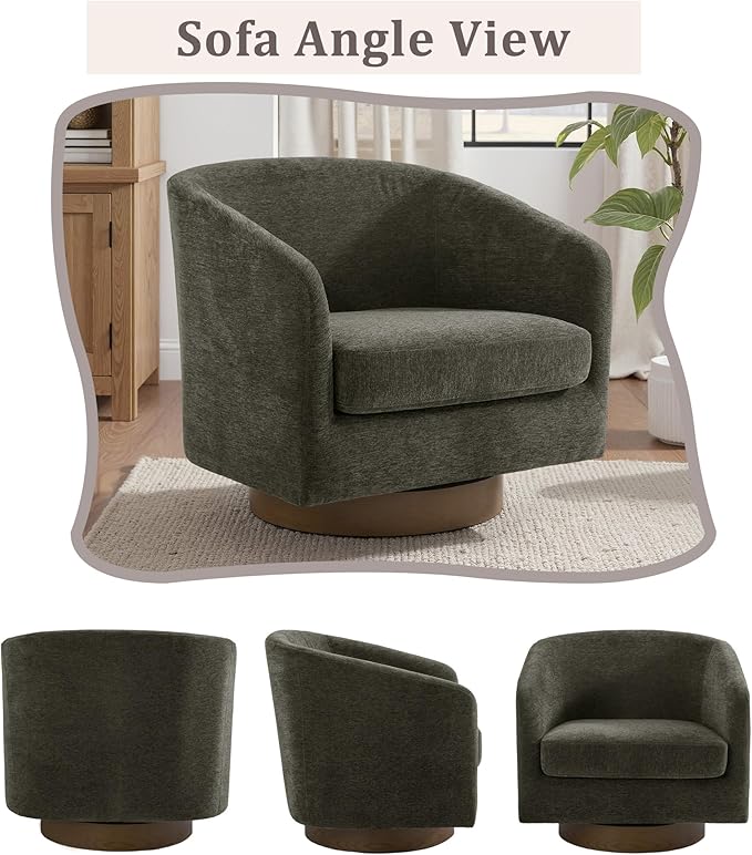 UIXE Swivel Accent Chairs Set of 2, Chenille Upholstered Barrel Chair for Living Room, Comfy Round Armchair Single Sofa Bedroom Reading Seat - 31" W, Tan
