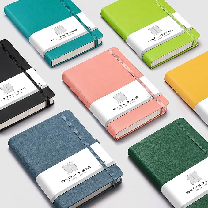 AHGXG Graph Paper Notebook - 320 Pages Grid Notebook Thick Journal A5, 100gsm Thick Graph Paper, Leather Hardcover, Inner Pocket,5.75'' × 8.38''- Yellow