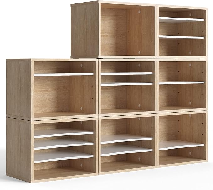 FITUEYES Wood Desk Paper Sorter Organizer with 4-Tier Storage, Desktop Paper File Holder Letter Tray for Home and Office, Light Wood, DO403506WO