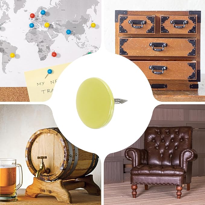 uxcell 150Pcs Upholstery Tacks, 11mmx10mm Flat Head Thumb Tack Decorative Furniture Nails Push Pins for Furniture Sofa Headboards, Light Yellow