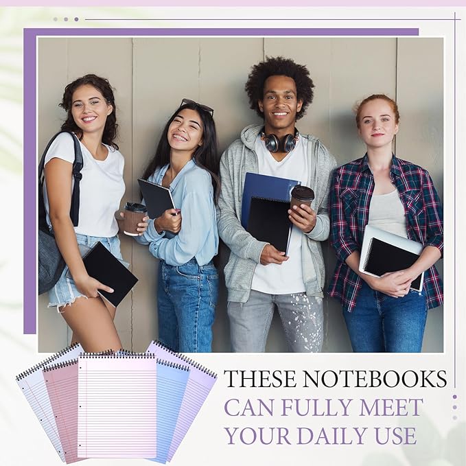 10 Packs 8. 5 x 11 in Top Bound Spiral Notebook 3 Hole Punched Legal Pads with Lined Page, 50 Sheets Per Pad, Hard Cardboard Paper College Ruled Notepad for Office School (Morandi Colors)