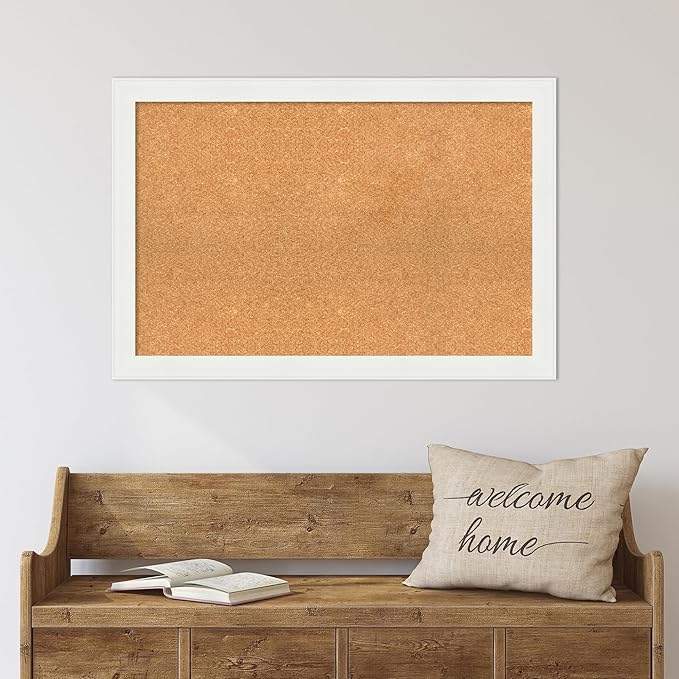 Amanti Art Natural Cork Board for Wall, 25x37 Vision Board with White Frame, Large Corkboard Office Decor for Home Organization, Casual Corkboard Pinboard to Display Items for Home Organization in