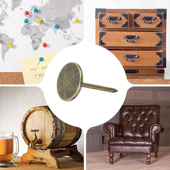 uxcell 150Pcs Upholstery Tacks, 11mmx17mm Flat Head Thumb Tack Decorative Furniture Nails Push Pins for Furniture Sofa Headboards, Bronze