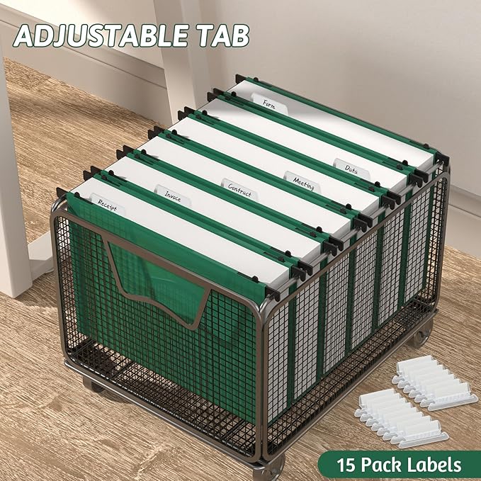 Plastic Hanging File Folder Letter Size,12 Pack Reinforced Heavy Duty Hanging Folders,Sturdy File Cabinet Folders,Green Hanging File Folders with Tabs,Hanging Folders for Filing Cabinet