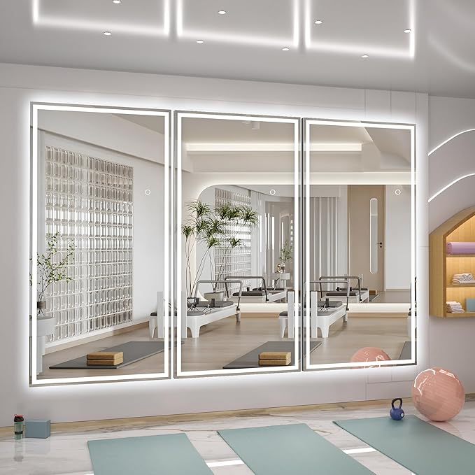 Hasipu Full Length Mirror with Lights, 95" x 40" LED Lighted Floor Standing Mirror, Full Body Dressing Hanging Mounted Mirrors, Dimmable, Tempered Glass, Safe to Use, Square Black