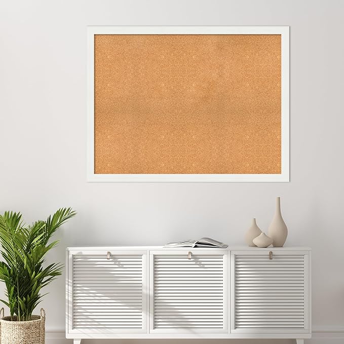 Amanti Art Natural Cork Board for Wall, 39x51 Vision Board with White Frame, Oversize Corkboard Office Decor for Home Organization, Casual Corkboard Pinboard to Display Items for Home Organization in