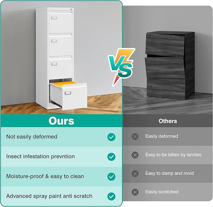 SISESOL 4 Drawer File Cabinet with Lock and Tag,White Vertical File Cabinet,Narrow Locking Filing Cabinets with Drawers,Metal Filing Storage for Home Office Fit A4 Legal/Letter Size,-Assembly Required