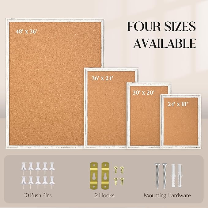 Large Cork Board, 48" x 36", Big Bulletin Board White Framed Corkboard for Wall, Decorative Pin Board Vision Board Memo Board for Office Home School