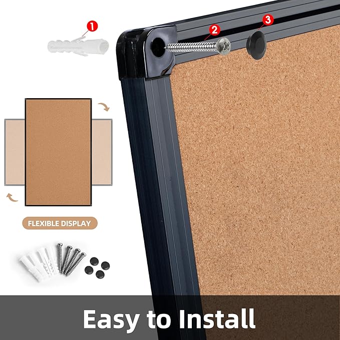 Board2by Extra Large Cork Bulletin Board 96" X 48", Black Aluminum Framed 8'x4' Corkboard for Wall, Wall Mounted Notice Pin Board with 18 Push Pins for School, Home & Office