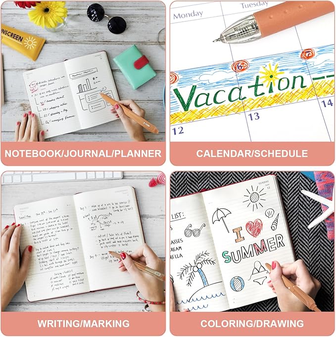 6 Count Pastel Gel Ink Pen Set,Cute Note Taking 0.5mm Fine Point Retractable 5 Count Black Ink Pens with 1 Count Highlighter for Writing, Journaling, School, Office (Caramel Brown)