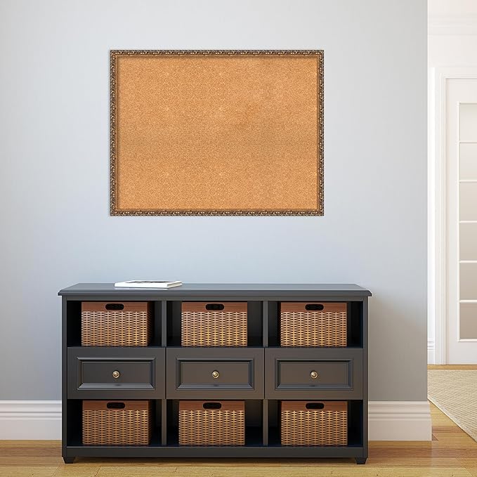 Amanti Art Natural Cork Board for Wall, 28x36 Vision Board with Bronze Frame, Large Corkboard Office Decor for Home Organization, Traditional Corkboard Pinboard to Display Items for Home Organization