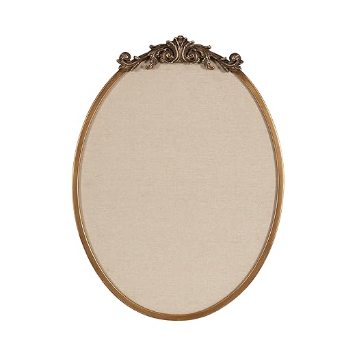 Kate and Laurel Arendahl Decorative Oval Pinboard, 18 x 24, Gold, Framed Round Ornate Vintage Cork Board for Use as Motivational Vision Board or Wall Organizer